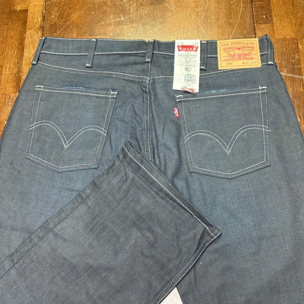 New Levi's 514 Slim Straight Jeans Mens 38x32 Dark Indigo Stretch Denim NWT
